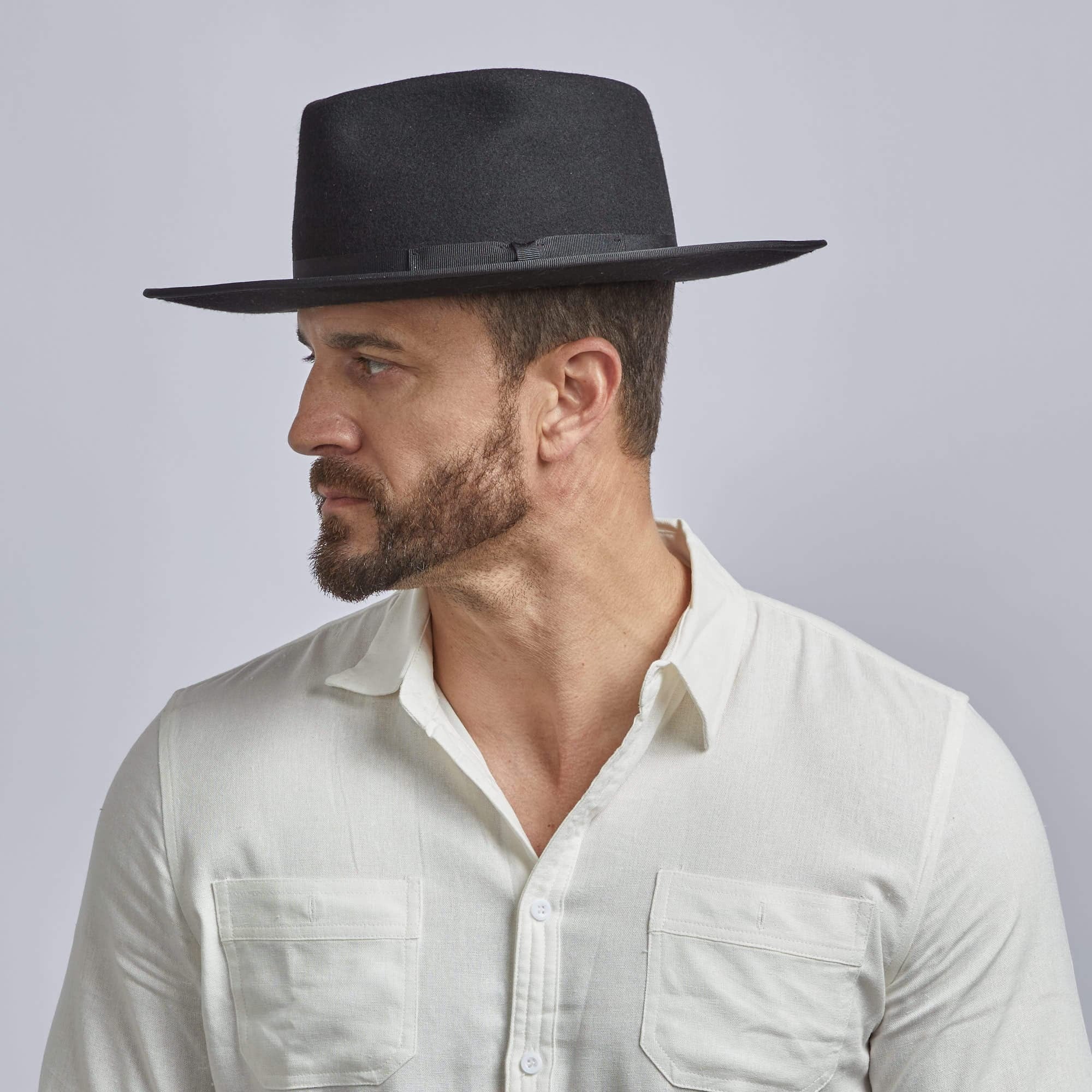 Bondi Mens Wide Brim Felt Fedora Hat Black